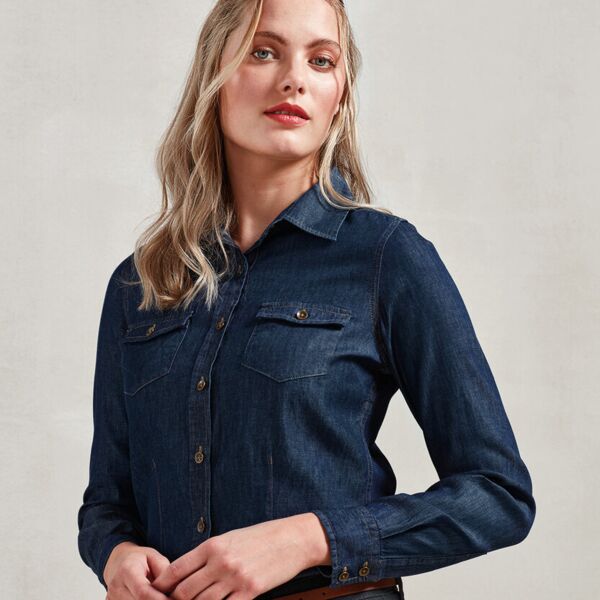 Women's jeans stitch denim shirt Thumbnail